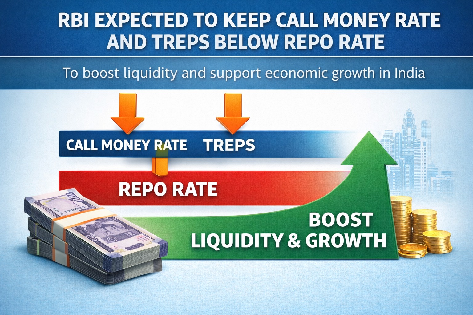 RBI expected to keep call money rate and TREPS below repo rate to boost liquidity and support economic growth in India